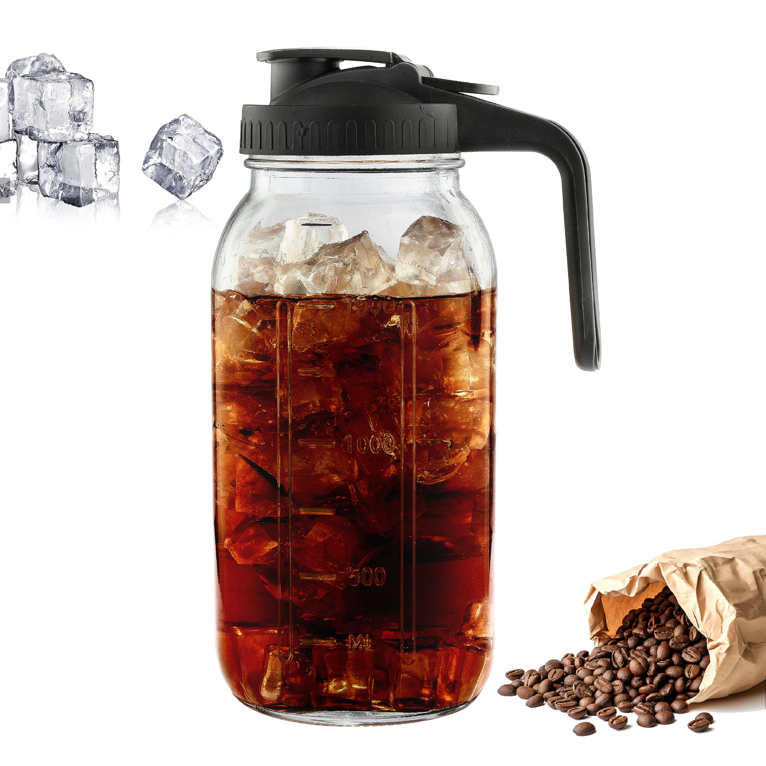 Mason Jar Pitcher Mumulo 2 Quart glass with handle