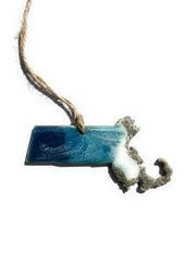 Massachusetts Holiday Ornament crafted with resin art and real beach sand