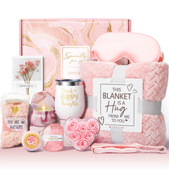 MAYICIVO luxury spa gift basket for women with plush blanket