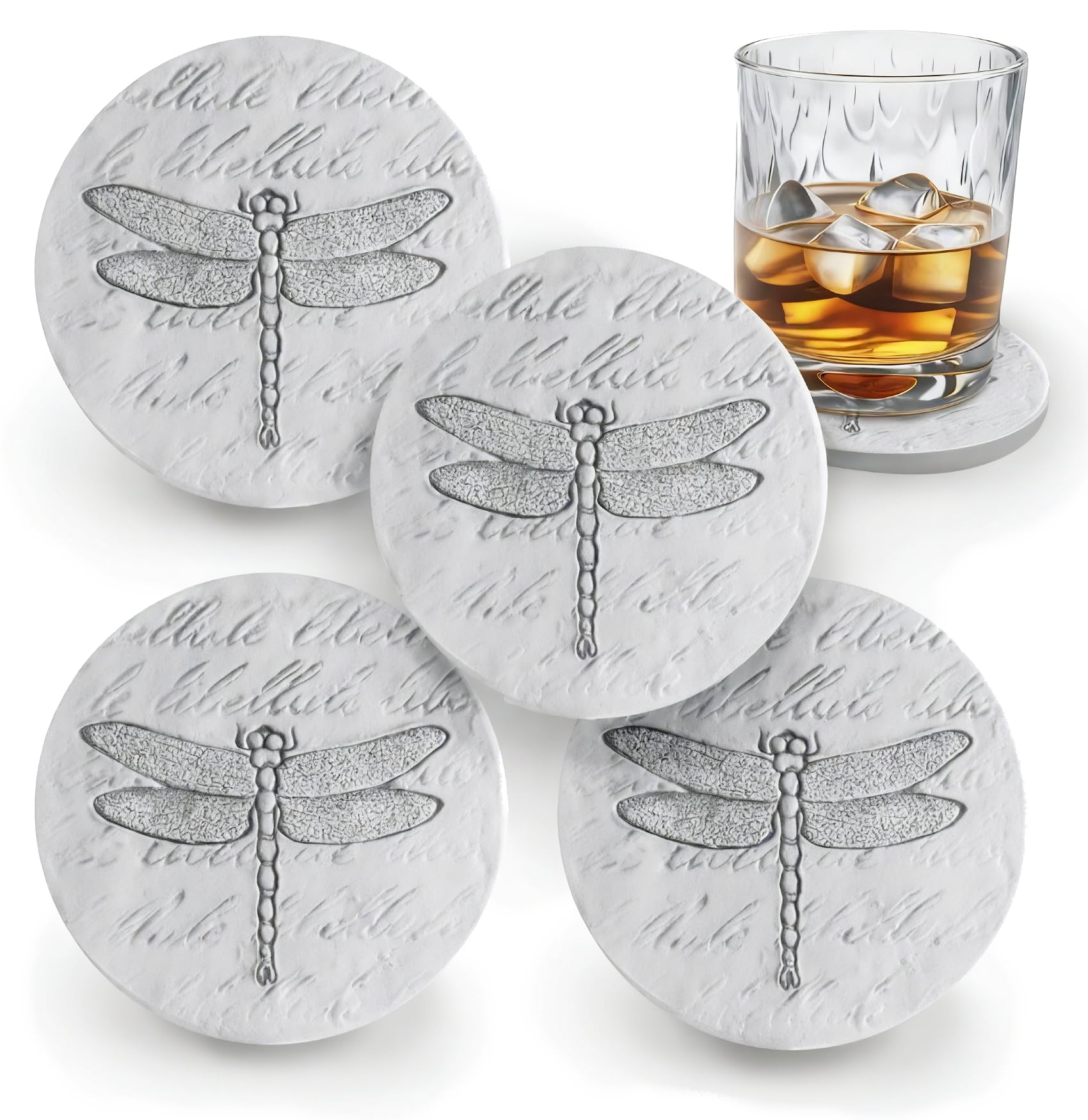 McCarter Dragonfly Absorbent Drink Coasters set of 4 sandstone white