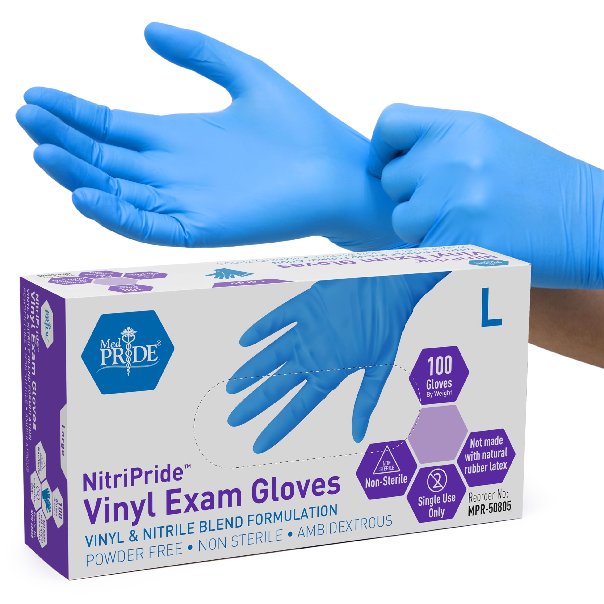 MED PRIDE nitrile vinyl blend exam gloves blue large
