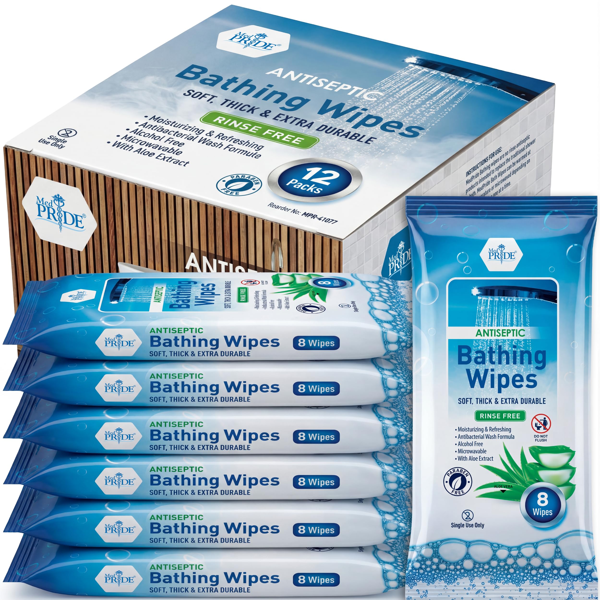 MED PRIDE waterless bath wipes for adults Aloe Vera packaging