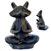 Meditating raccoon figurine hand-painted sculpture