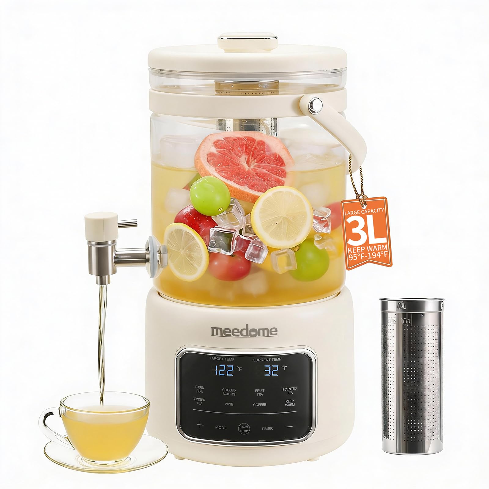 meedome 3l electric kettle dispenser close up with infuser