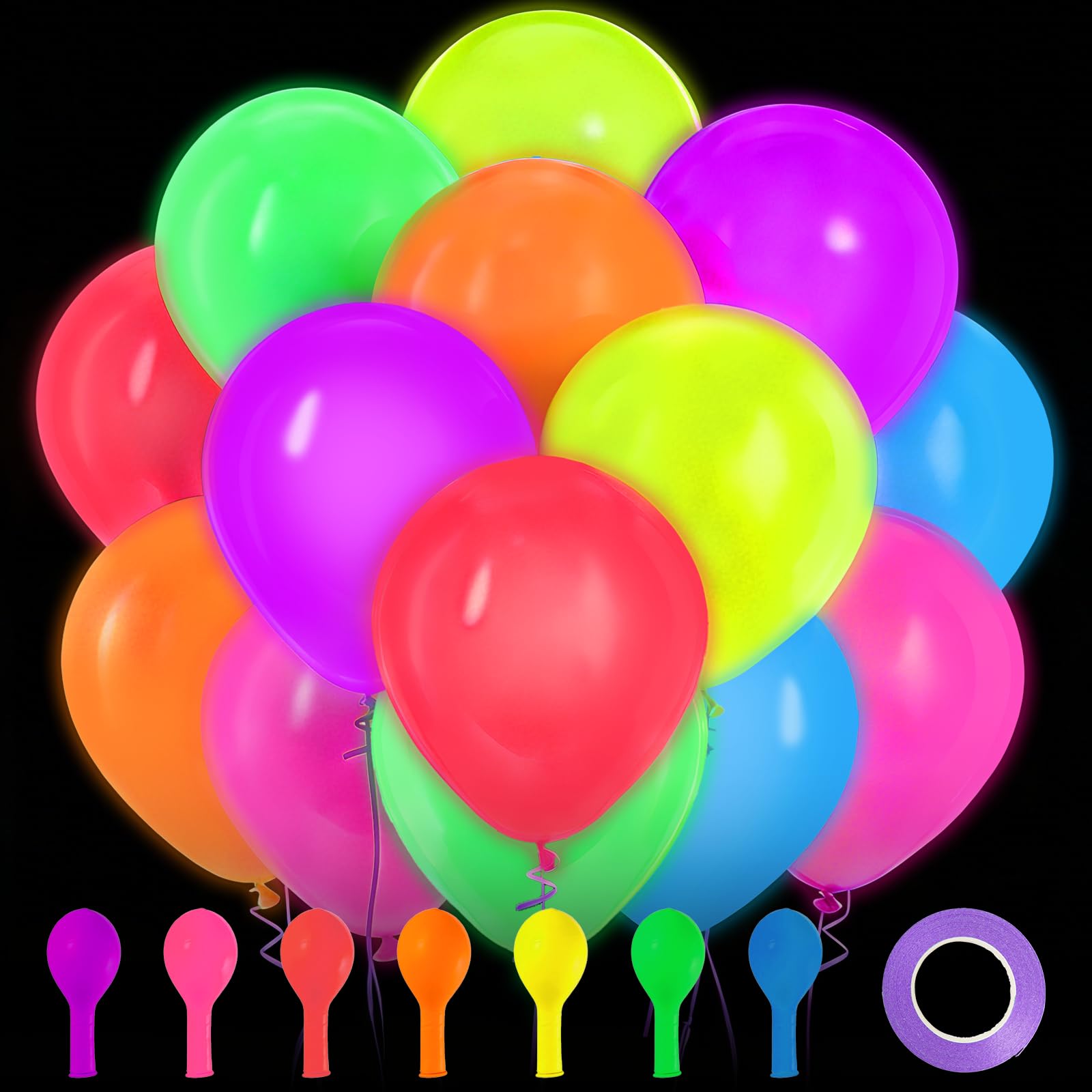 Mega-L glow in the dark party supplies neon balloon set 100 pieces