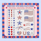 MEICOLY patriotic face gem set with red white blue stones for 4th of July