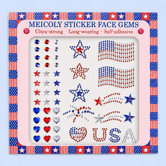 MEICOLY patriotic face gem set with red white blue stones for 4th of July