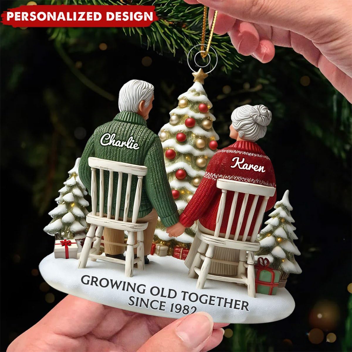 Meidar 3D Effect Old Couple Ornament 8 cm hanging
