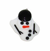 Melted Snowman handmade fused glass Christmas ornament sun catcher 3x2.25 inches