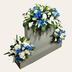 Memorial flowers headstone saddle four legs