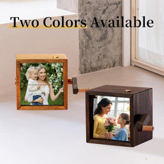 Memory cube frame wooden construction displaying multiple photos