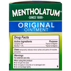 Camphor and menthol active ingredients on Mentholatum label