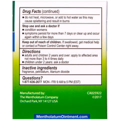 Mentholatum Original Vapor Chest Rub 3 oz packaging back view