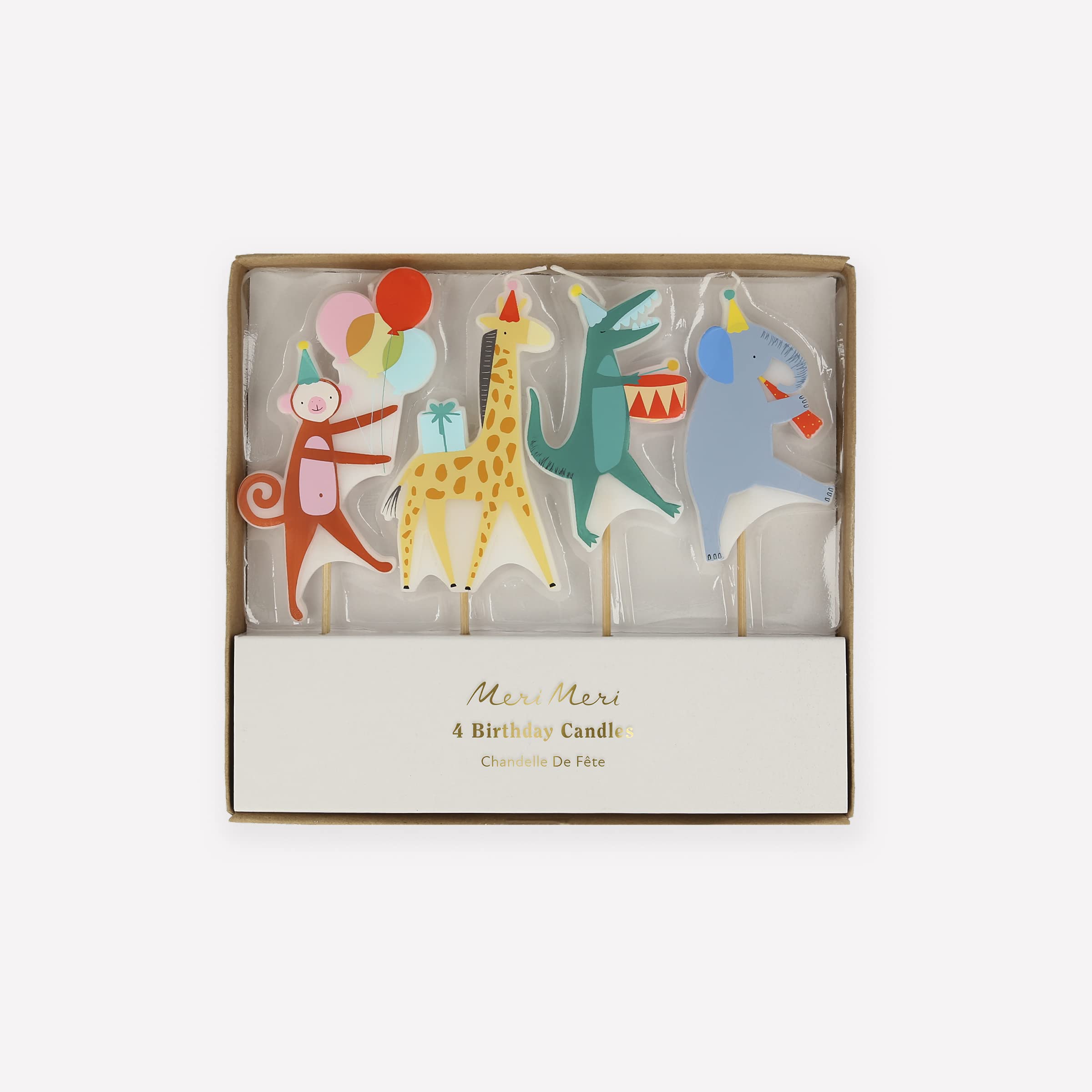 Meri Meri Animal Parade Candles Pack of 4 on cake