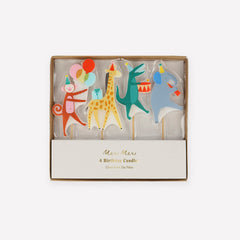 Meri Meri Animal Parade Candles Pack of 4 on cake