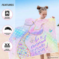 Bonsai Tree mermaid hooded towel for girls at the beach