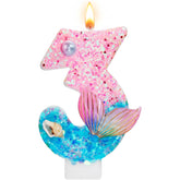 Mermaid Number 3 Birthday Candle with mermaid tail design