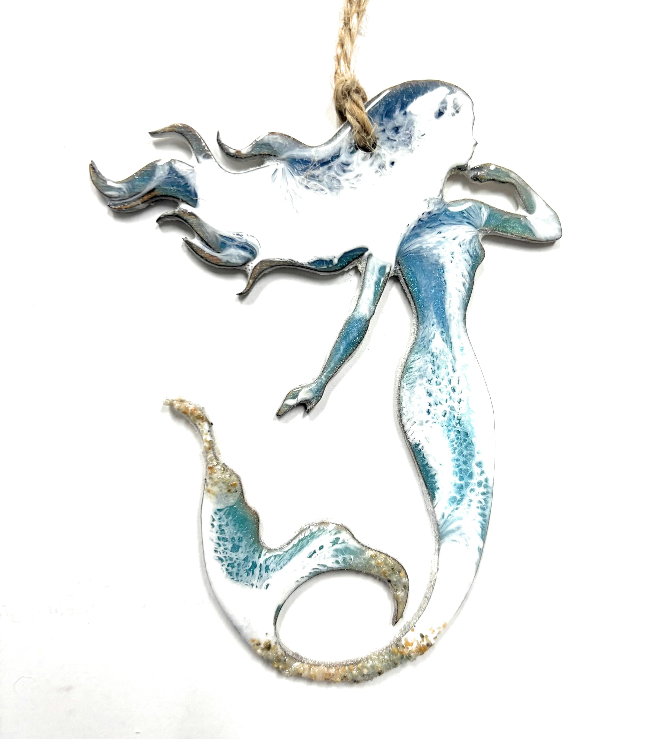 Mermaid Ornament handmade resin art with real California sand