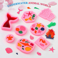 Mermaid seahorse and coral shapes in silicone mold