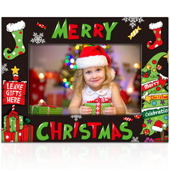 Merry Christmas Ceramic Photo Frame black 4x6 inch display on desk