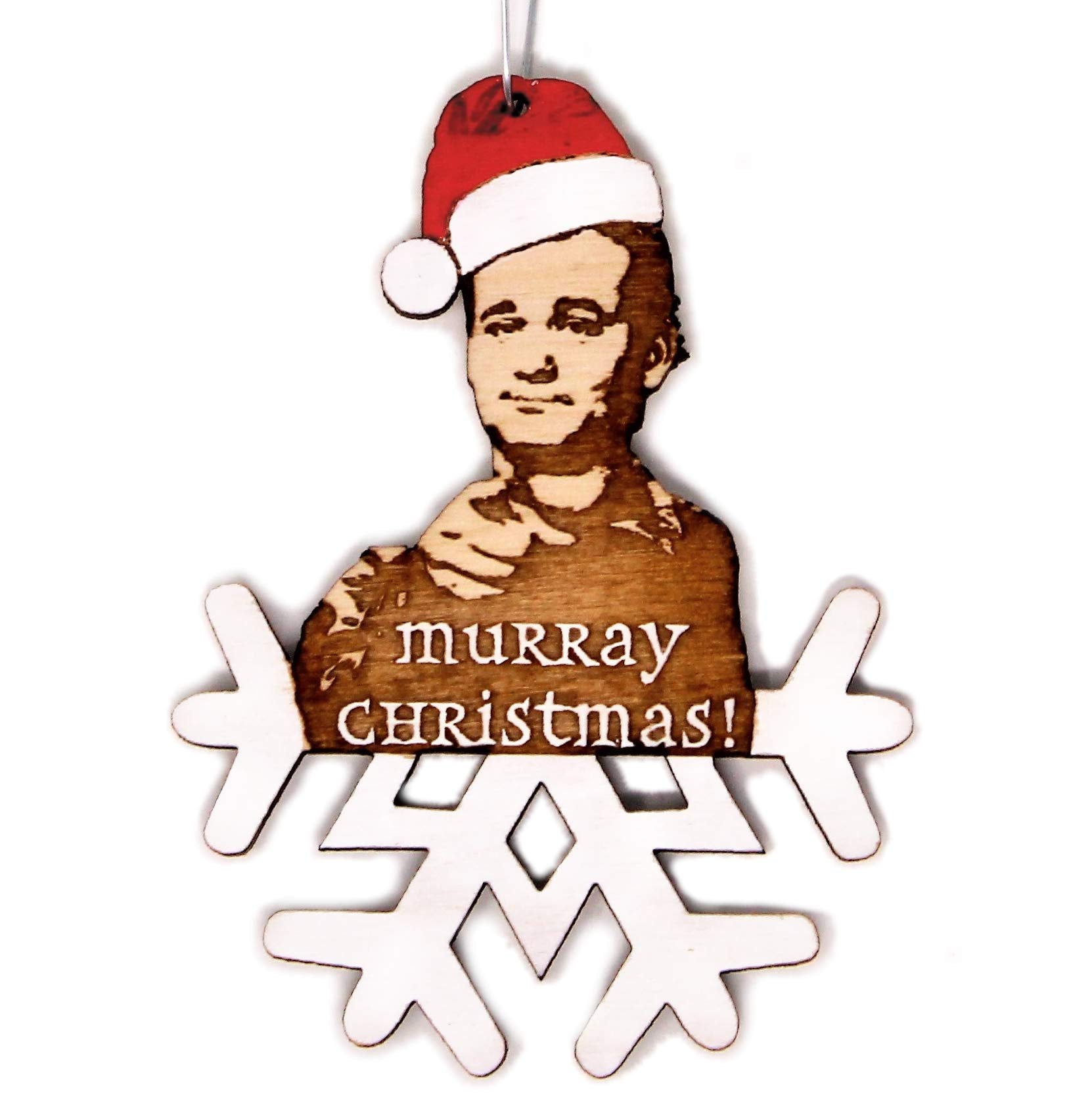 Merry Christmas Festive Holiday Ornament laser-cut birch wood