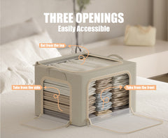 Storage bin with clear window and zipper closures