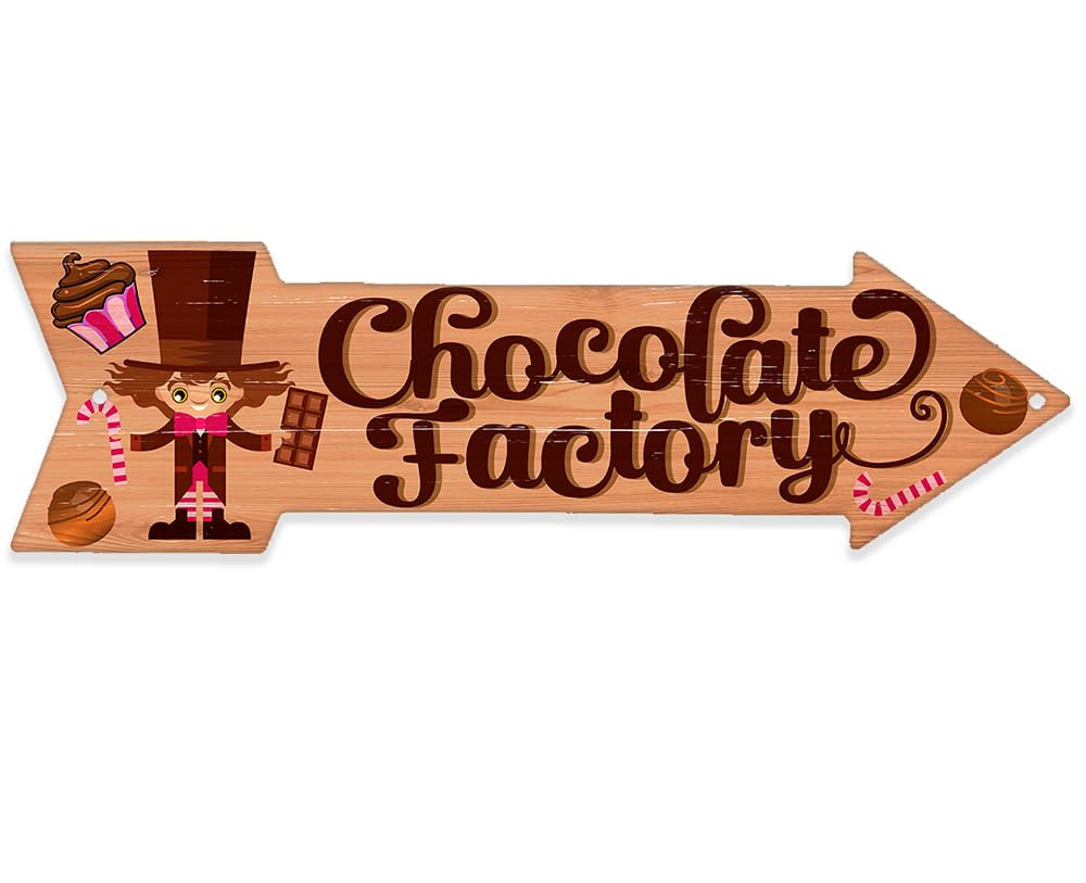 Metal Sign Chocolate Factory Arrow front view