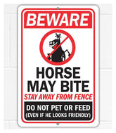 8x12 aluminum metal sign Beware Horse May Bite Do Not Feed Horses