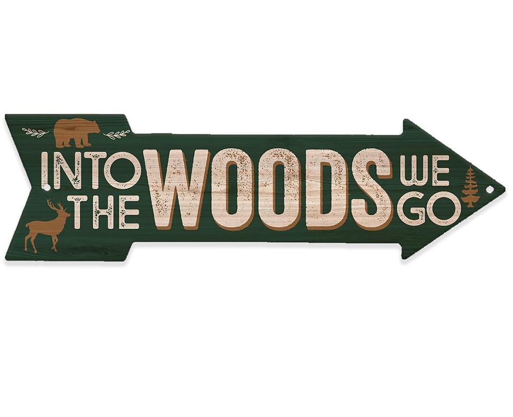 Metal Sign Into The Woods We Go metal arrow indoor outdoor display