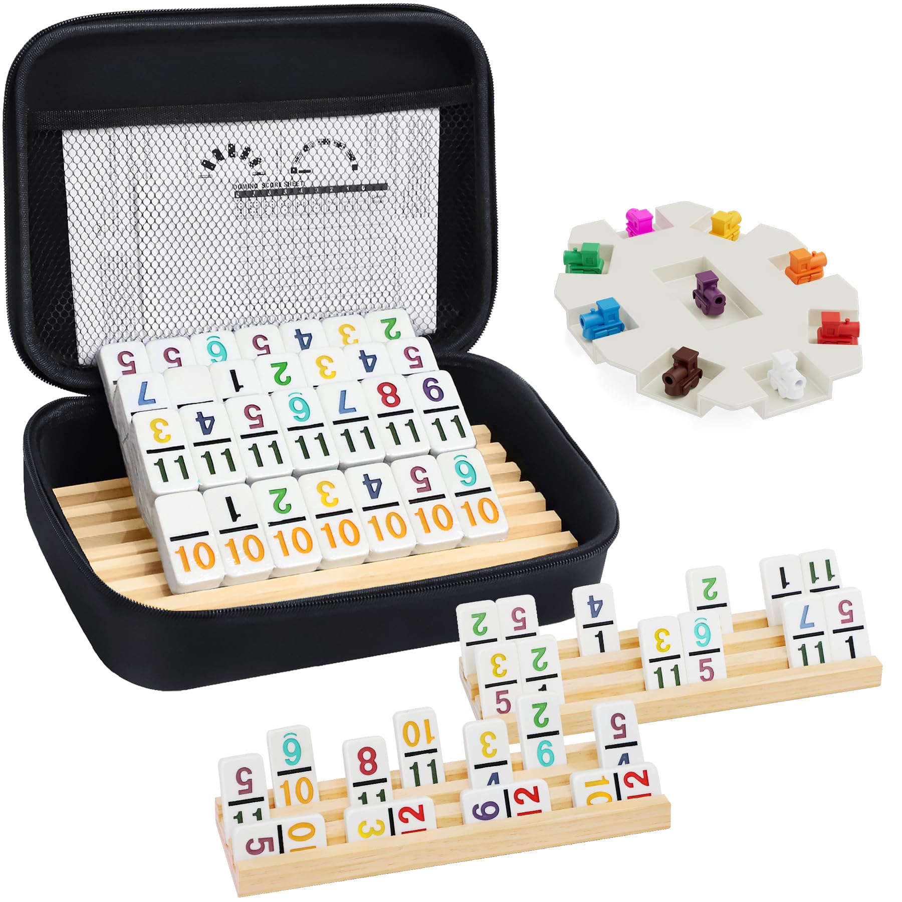 Mexican Train Dominoes Set with Numbers 91 tiles and portable case
