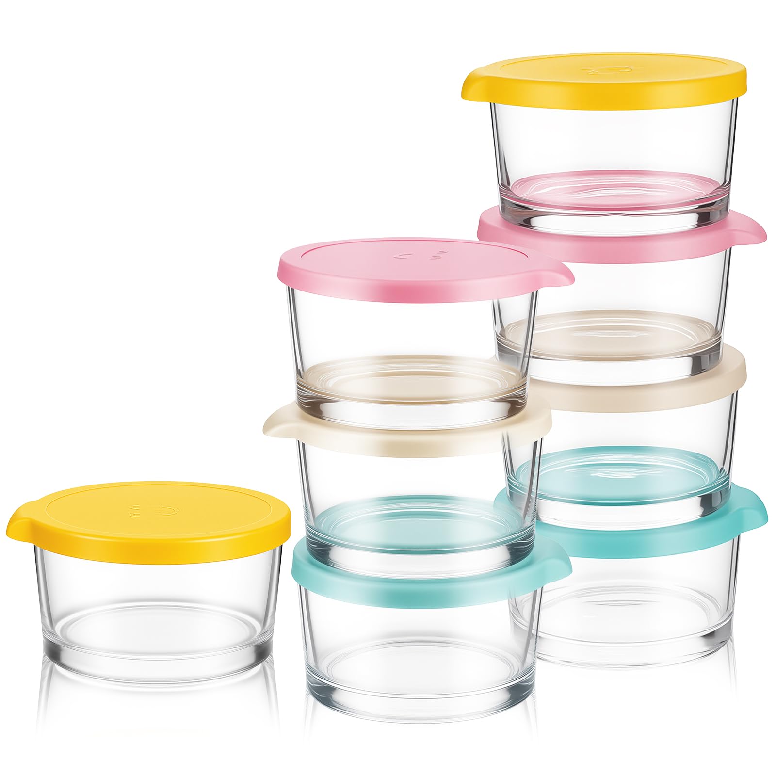 Meyeyaia small glass bowls with lids set of 8 pink white blue yellow