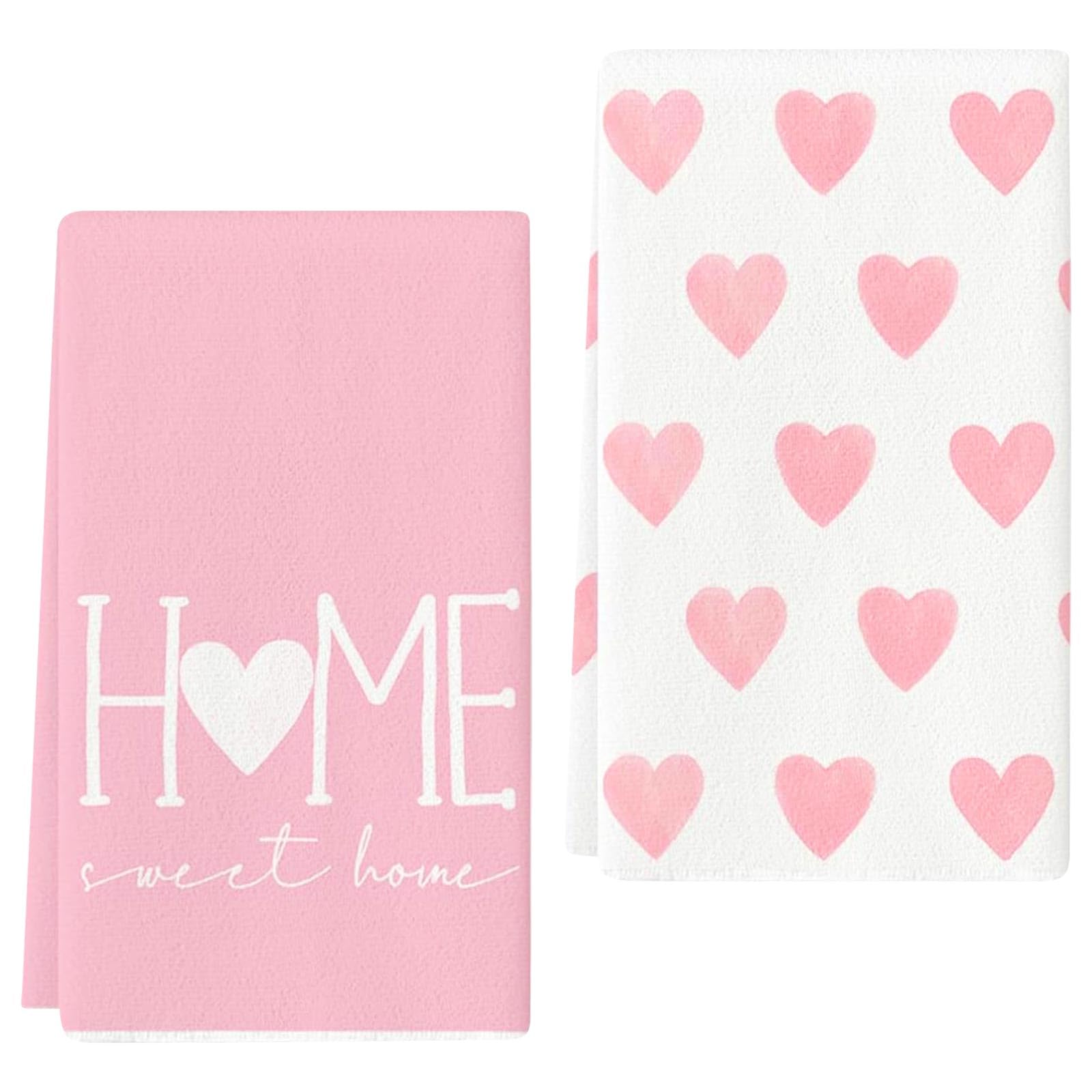 MEYUEWAL 2PCS pink heart kitchen towels front view