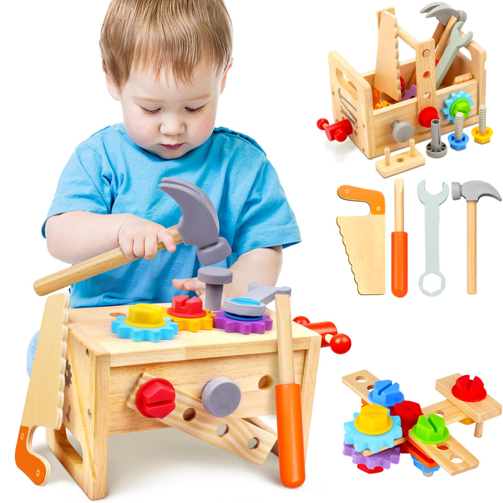 Mgtfbg Kids Tool Set wooden toolbox used as workbench