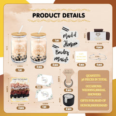 Four 16oz glass cups with lids and glass straws