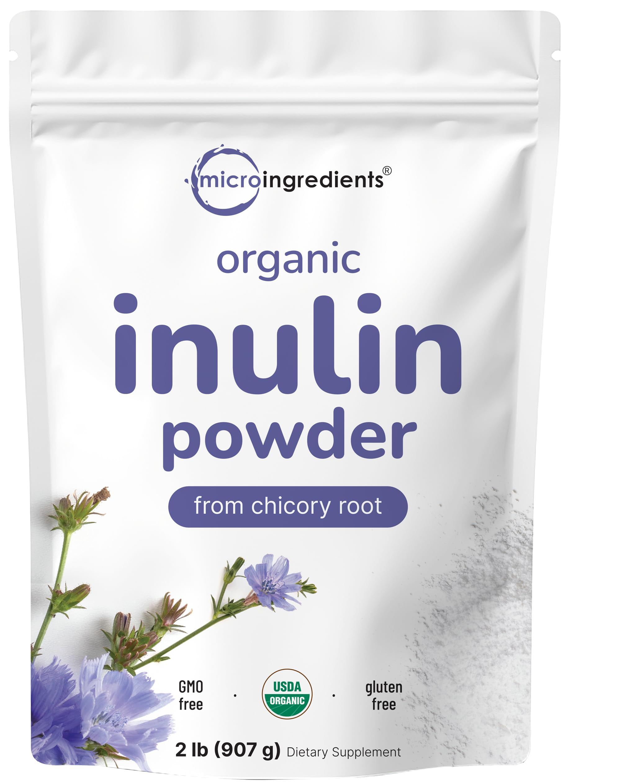 Micro Ingredients Organic Inulin Fiber Powder 2lb packaging label