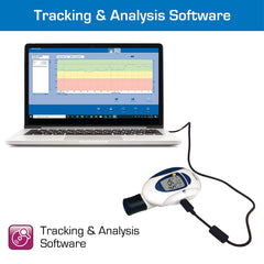 Digital peak flow meter displaying PEF and FEV1