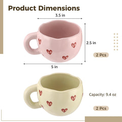 Two beige and two pink TimCorr coffee mugs