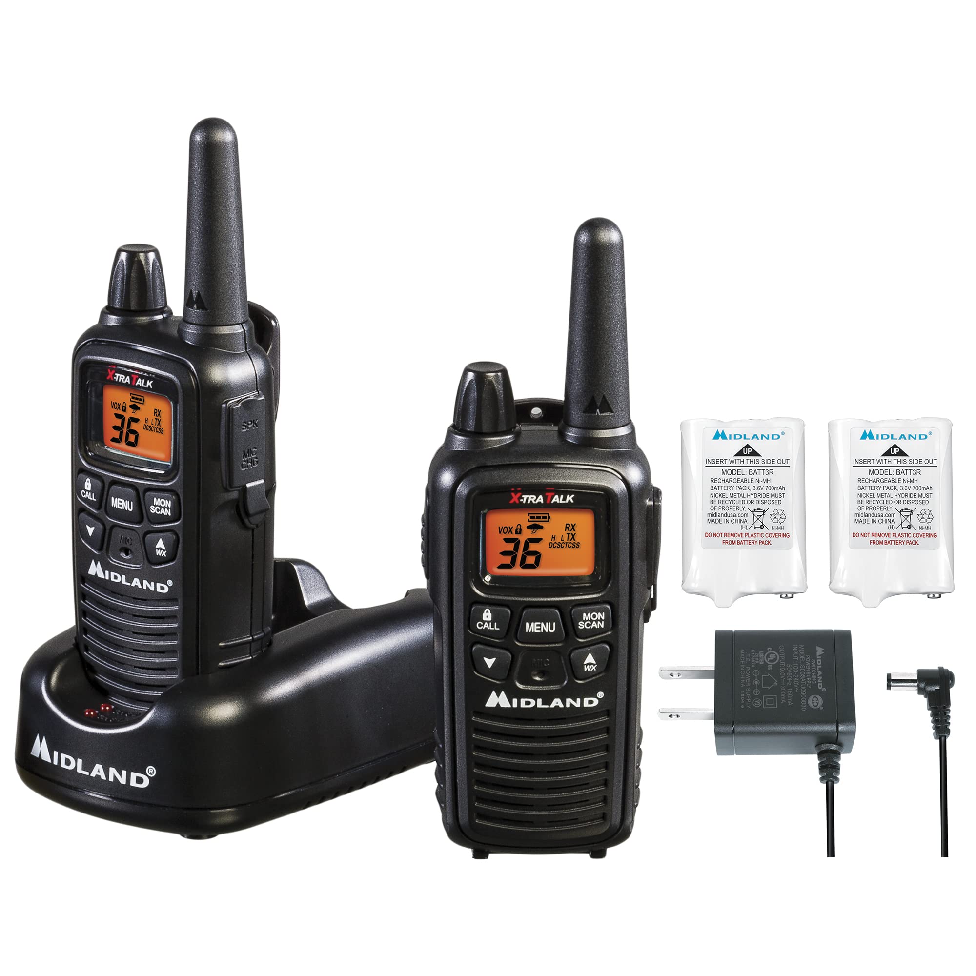 Midland LXT600VP3 walkie talkies 2 pack with belt clips