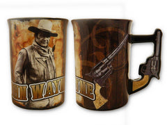 John Wayne pistol handle ceramic mug sculpted grip