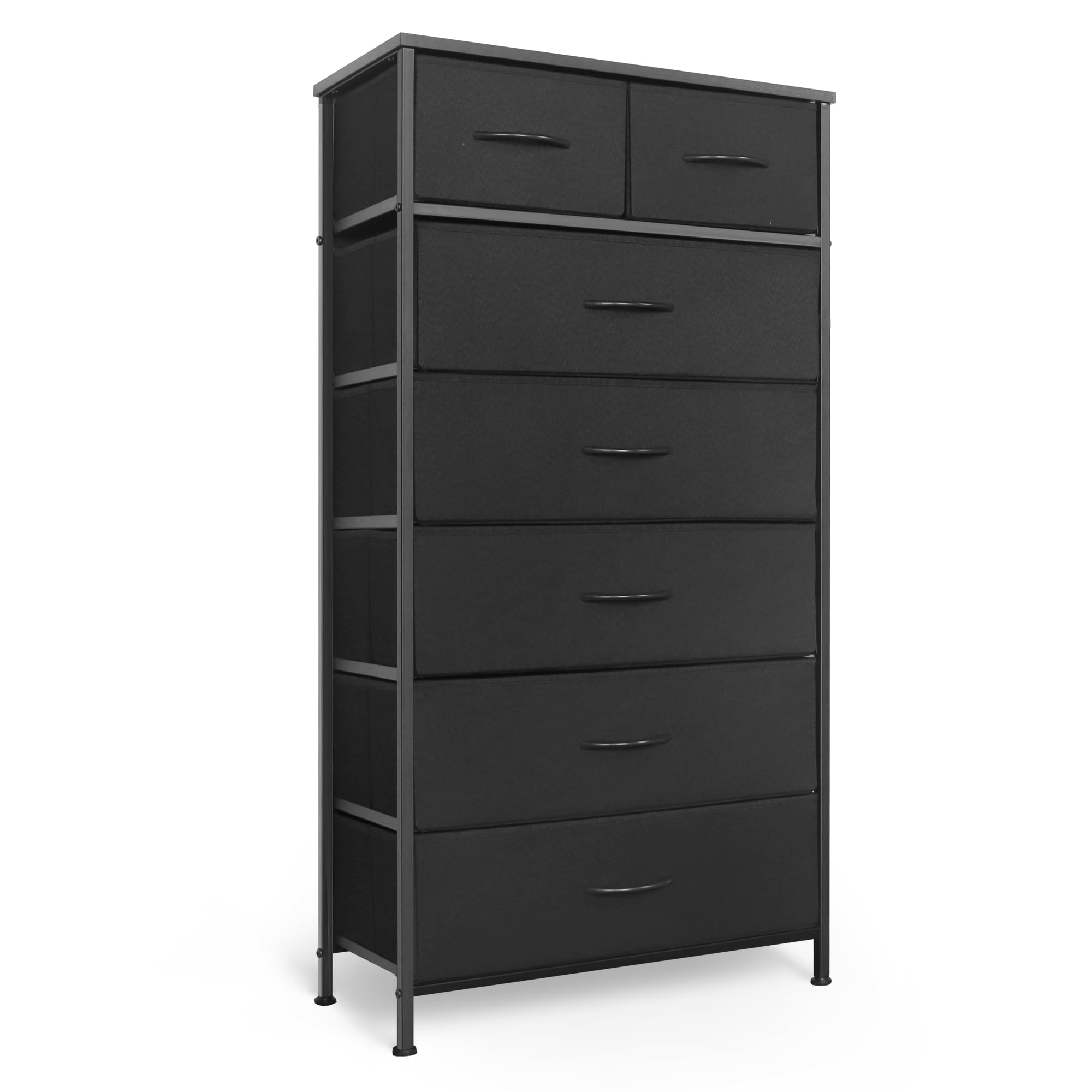 Mifuro Tall Dresser black with wood top and steel frame