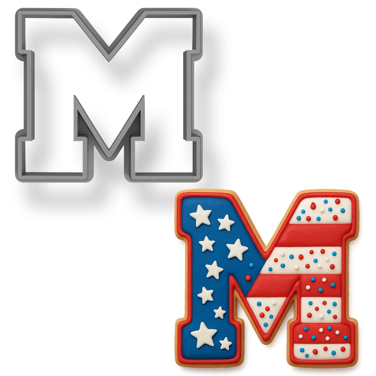 Mighty Gadget Varsity Letter M cookie cutter close up
