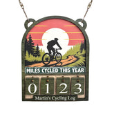 Front view of Miles Cycled This Year sign