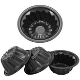 Black carbon steel mini Bundt pan set in 4 inch size