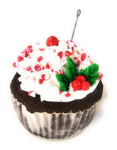 Mini Chocolate Peppermint Cupcake Christmas Ornament polymer clay 2x2 inches