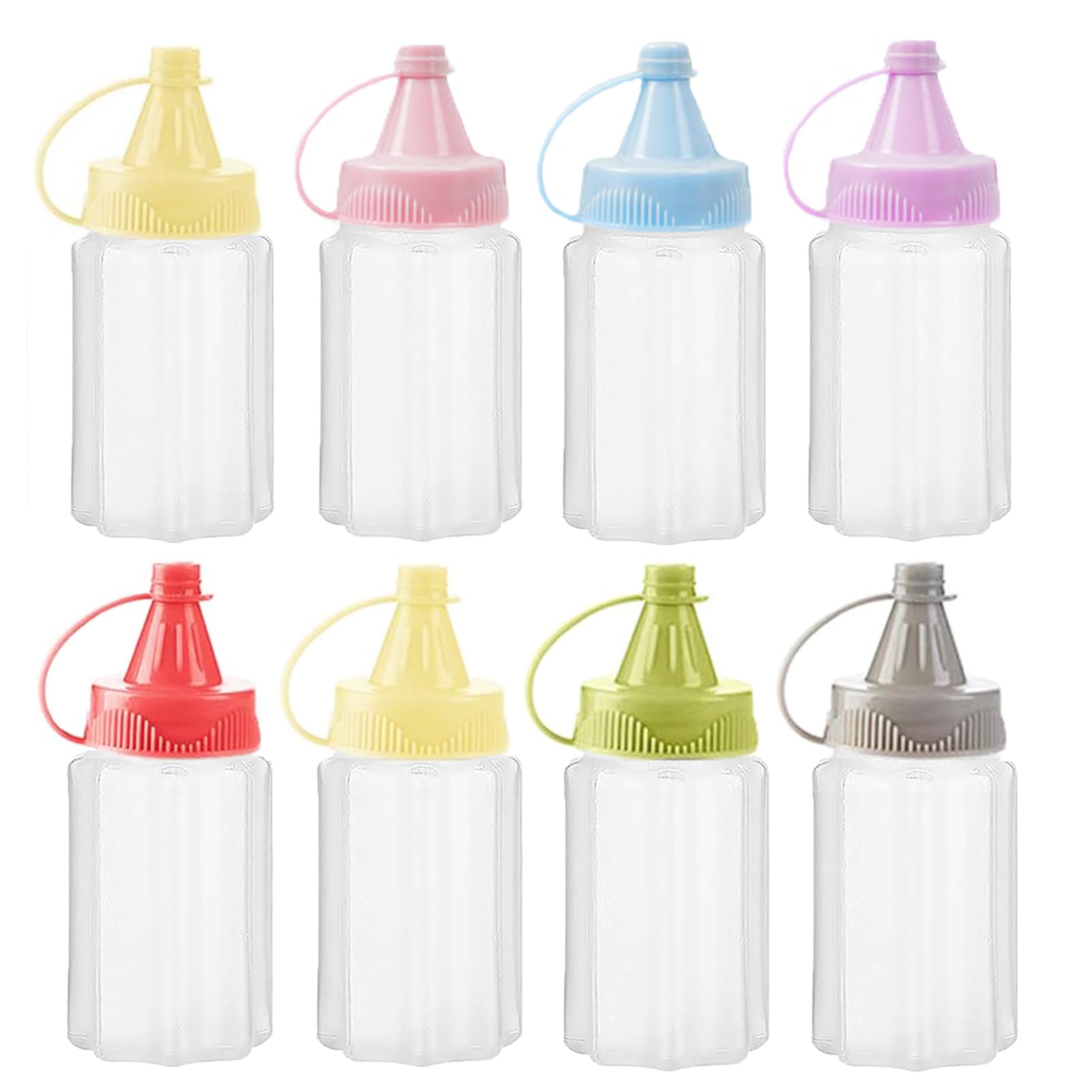 Eight 30ml mini condiment squeeze bottles in red color