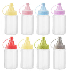 Eight 30ml mini condiment squeeze bottles in red color