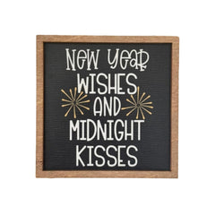 Mini 3-inch New Year Wishes and Midnight Kisses sign for tiered trays