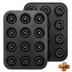 Two 12-cavity mini pount cake pans in black color made of carbon steel