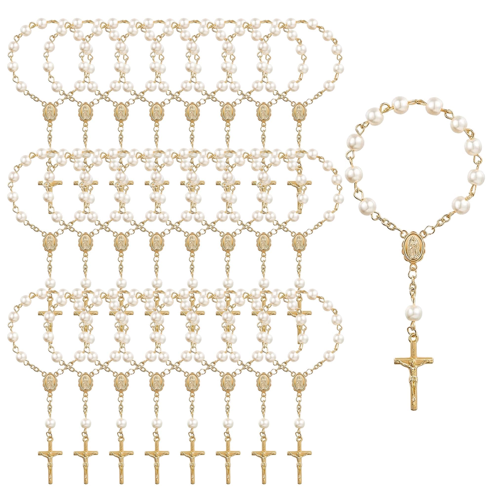 Mini Rosary Baptism Favors 30pcs acrylic beads with gold tone chain