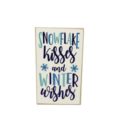 Mini Winter Wishes Sign 3in x 5in wood sign with snowflake accents